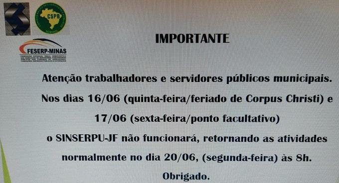 Aviso feriado do dia