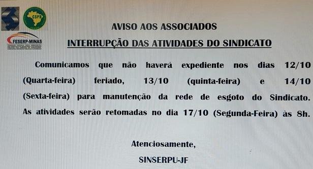 Aviso feriado do dia 12