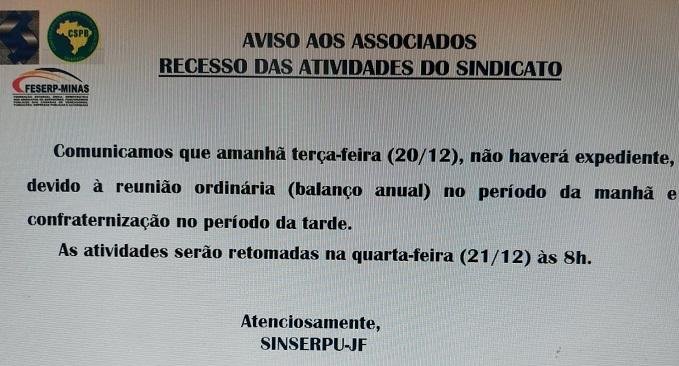 Comunicado dia 20.12